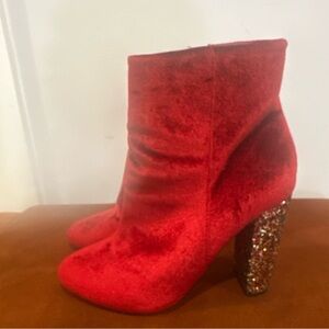 Red Velvet Ankle  Boot Sparkly High  Heel  Neiman Marcus 8.5